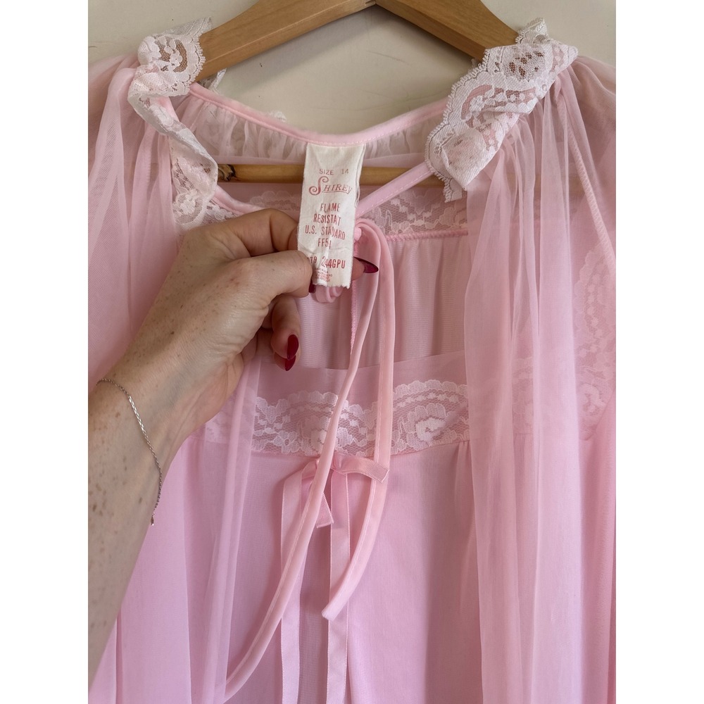 Vintage 60s pink chiffon peignoir matching set - Picture 5 of 6
